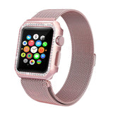 strap+Diamond Case for Apple Watch 38mm 40mm 44mm 42mm Stainless Steel strap Milanese Loop Bracelet for iWatch 5 4 3 2 1 bands