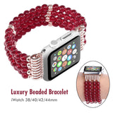 Handmade Beaded Bracelet for Apple Watch Band 38mm 40mm 42mm 44mm Iwatch Series 5/4/3/2/1 Elastic Stretch Pearl Straps Bling Red