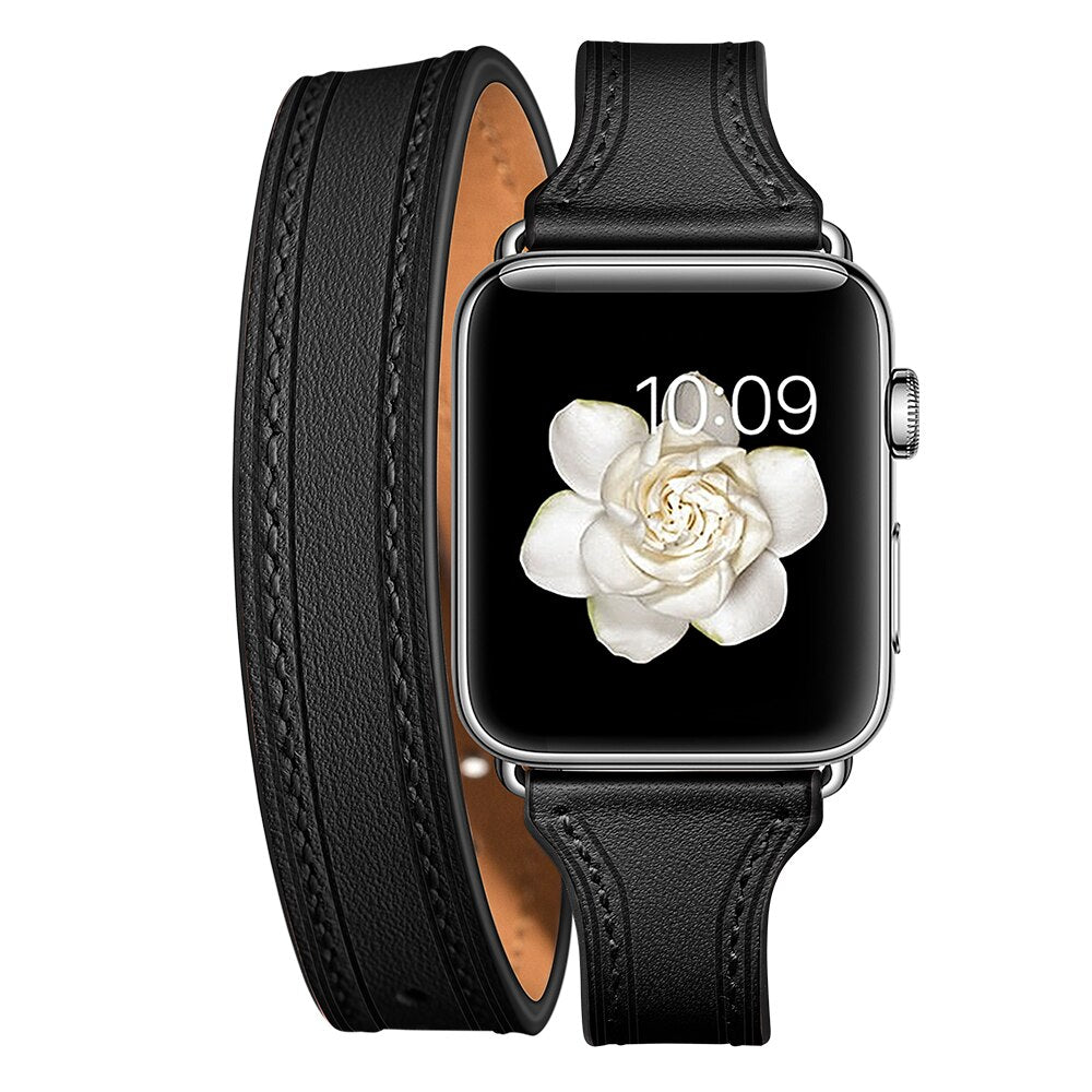 watch band strap For Apple 42mm 38mm 3 2 1 iWatch Double Tour Genuine Leather watchband Bracelet loop Wrist belt+metal buckle