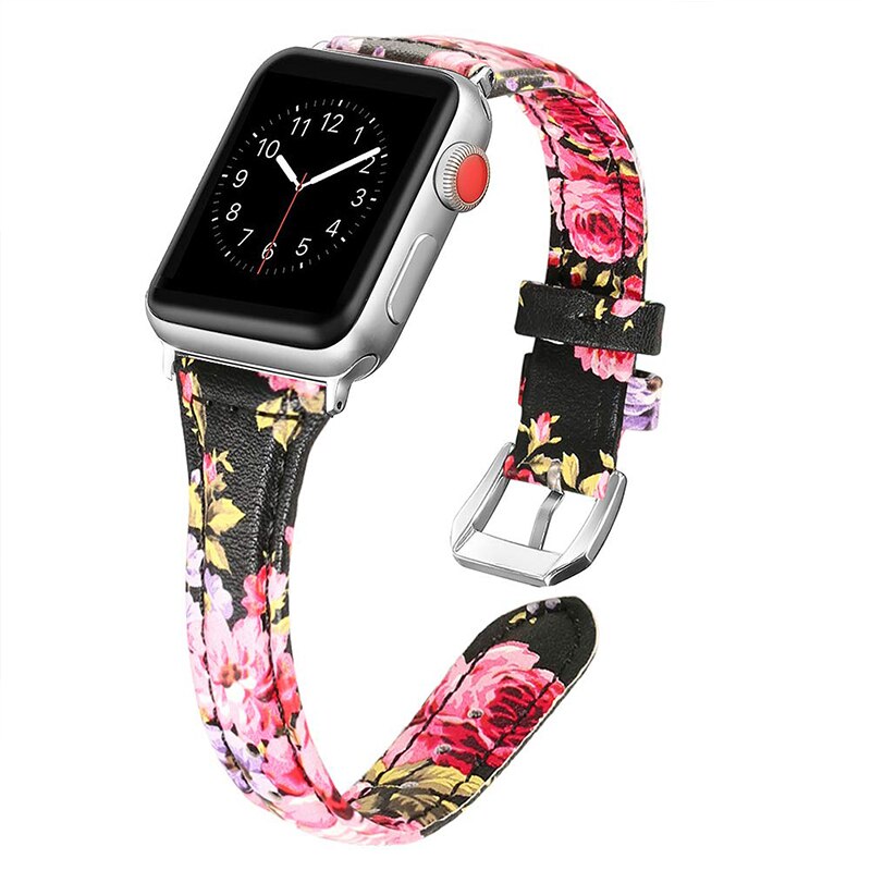 Leather Sport Strap For Apple Watch Band 44mm 40mm 42mm 38mm series 5 4 3 2 1 Printed Floral Bracelet Band For iwatch accessory
