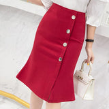 Ladies Elegant Mermaid Spring Office Style Single-breasted High Waist Knee-length Women Skirt