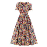 Vintage Multicolor Floral Single Breasted Elegant Party Long Dresses For Women O-Neck Summer Spring A Line Vintage Dress