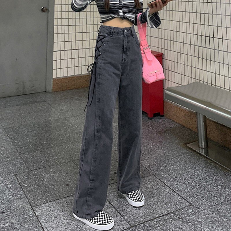 High Waist Women Casual Jeans Korean Style Streetwear All-match Loose Ladies Wide Leg Denim Pants
