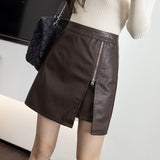 Women High Waist PU Leather Short Skirt Spring Fashion Korean Style All-match Ladies A-line Mini Skirts