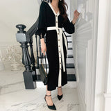 Autumn Winter Elegant Office Single Breasted Cardigan Sweater Dress With Belt Sexy Knitted Bodycon Midi Dress Women