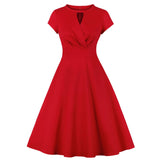 New French Style Cotton A Line 50S 60S 40s Party Casual Dress High Waist Solid Color Blye Swing Rockabilly Vintage Dresses