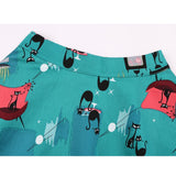 Cat Printed Short Swing Cotton Casual Summer Skirts High Waist Vintage Retro Skater Punk Harajuku Midi Skirt faldas mujer