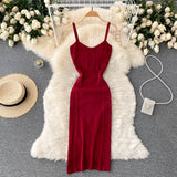 Women V Neck Sleeveless Spaghetti Strap Dress Sexy Night Club Party Knitted Bodycon Midi Dress Elegant