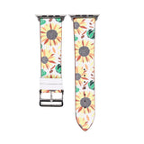 Flowers leather watchband for apple watch band 6 5 40mm 44mm Women&#39;s belt bracelet Strap for iWatch bands series 4 3 2 38mm 42mm