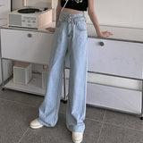 Women High Waist Casual Jeans Korean Style All-match Loose Ladies Denim Wide Leg Long Pants