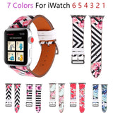 Flowers leather watchband for apple watch band 6 5 40mm 44mm Women&#39;s belt bracelet Strap for iWatch bands series 4 3 2 38mm 42mm