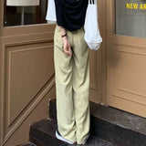 Women High Waist Loose Casual Pants Korean Style Solid Color All-match Ladies Straight Trousers