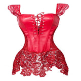 Women Steampunk Sexy Faux Leather Overbust Corset Dress Gothic Zipper Floral Lace Up Corset Bustier Lingerie Top Plus Size S-6XL