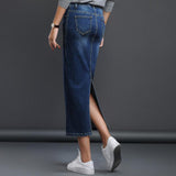 Casual Jeans Women Button Denim Skirts Long High Waist Solid Summer Skirt