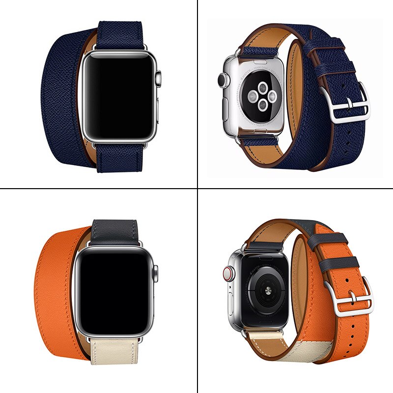 Double circle Leather Bracelet For Apple Watch Band 6 SE 5 4 40/44mm Belt Wristband Strap For iWatch Series 3 38/42mm Watchbands