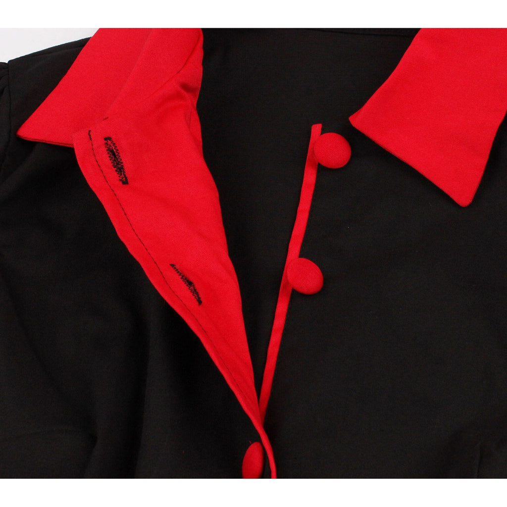 Women Robe Pin Up Dress Retro Vintage 50s 60s Patchwork Rockabilly Black Swing Summer Button Front Shirt Tunic Midi Dresses
