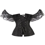 Black White Slim Burlesque Satin Bow Women Ladies Short Sleeve Off Shoulder Corsets and Bustiers Tops Vest Lace Up Corset