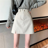 Women High Waist Mini Skirts Fashion Korean Style Solid Color PU Leather Ladies A-line Short Skirt