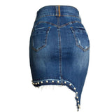 Women Jeans High Waist Stretchy Ripped Denim Asymmetrical Pencil Skirts