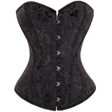 Black Steampunk Corset Jacquard Lace up Top Overbust Body Shaper Waist Trainer Sexy Lingerie Control Waist Corselet