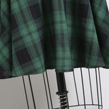 50s Style Vintage Green Plaid Pinup Swing Button Up Short Sleeve Belted Elegant A Line Retro Dress