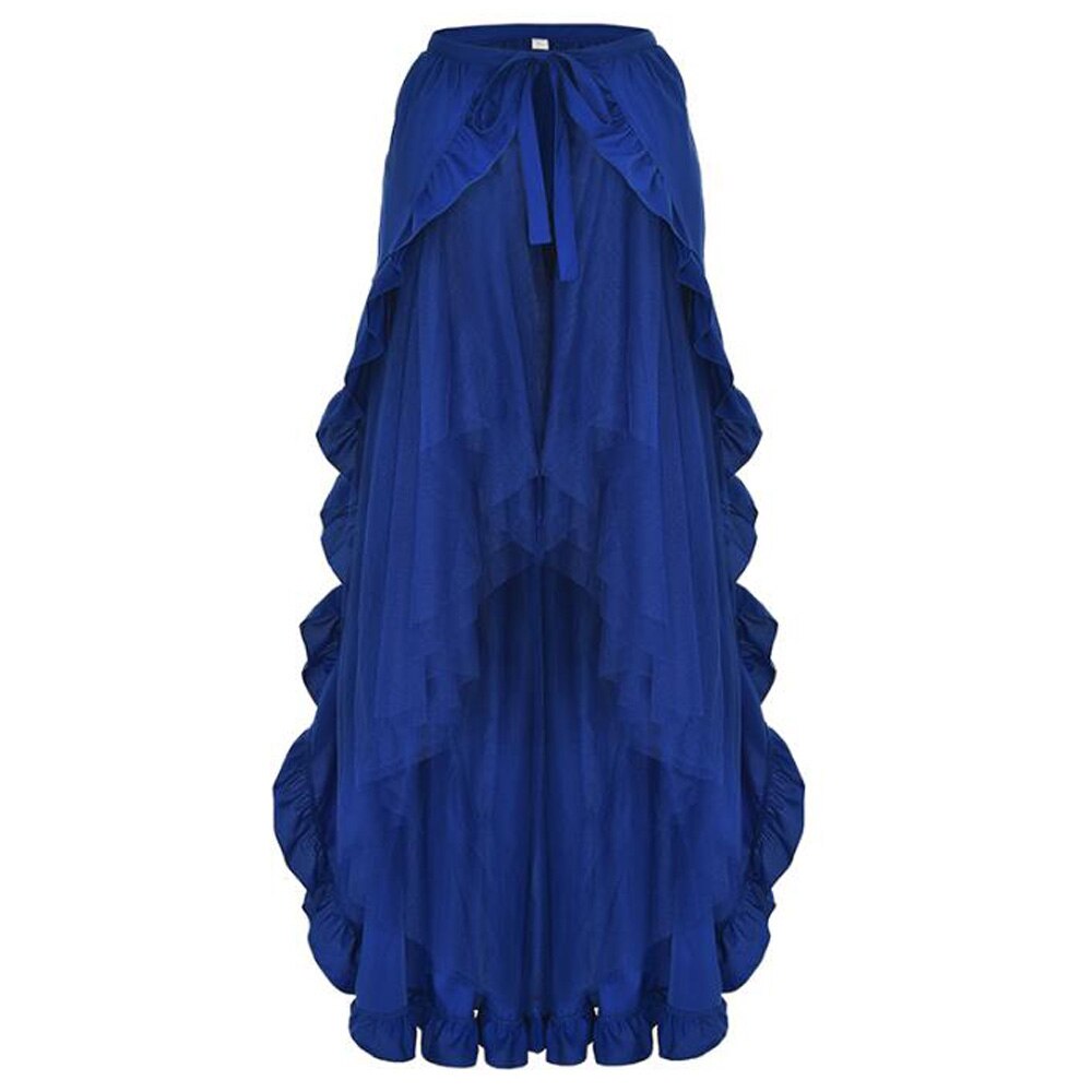 Goth Maxi Long Women Steampunk Party Pleated Tulle Skirt Brown Blue Gothic Women Cosplay Wear
