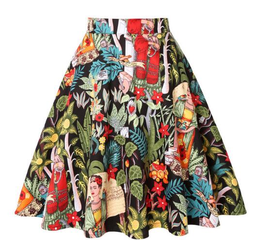Women Retro Vintage High Waist Skirts 50s Big Swing Keen Length Elegant Skater School Lady Girl's A-Line Skirt Faldas Mujer