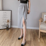 Women Summer High Waist Long Fashion Office Style Solid Color Furcal Ladies Elegant Pencil Skirt