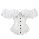 Gothic Sexy Corset Tie-up Boat Neck Close-fitting Crop Tops Corsets  Overbust Bustier Off Shoulder Short Sleeve Corselet for Wom