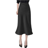 Summer Midi Elegant High Waist Black Long Satin Skirt Office Trumpet Vintage Silk Fishtail Skirts