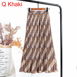 Women Chiffon Pleated Skirt Elastic High Waist Summer Print Casual Midi Long Skirt