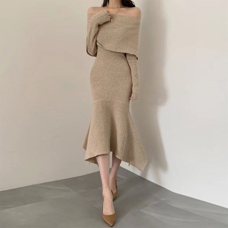 Knitted Winter Dresses For Women Clothes Long Sleeve Elegant Midi Swea jetechband Knitted Winter Dresses For Women Clothes Long Sleeve Elegant Midi Swea jetechband