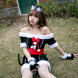 Halloween Christmas Costume For Adult Women Green Elf Cat Girl Cosplay Outfit Suits for Purim Carnival Santa Claus Fancy Dress