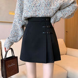 Ladies Elegant A-line Mini Skirts Korean Style Vintage Woolen All-match High Waist Women Casual Short Skirt