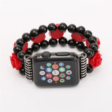 Black Agate Beads Chain Bracelet for Apple Watch Band Series SE/6/5/4/3/2 Women Stylish Carved Strap for iWatch 40/44MM 38/42MM