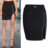 Women Summer Office Ladies Sexy Denim Jeans High-Waisted Mini Pencil Black Skirt