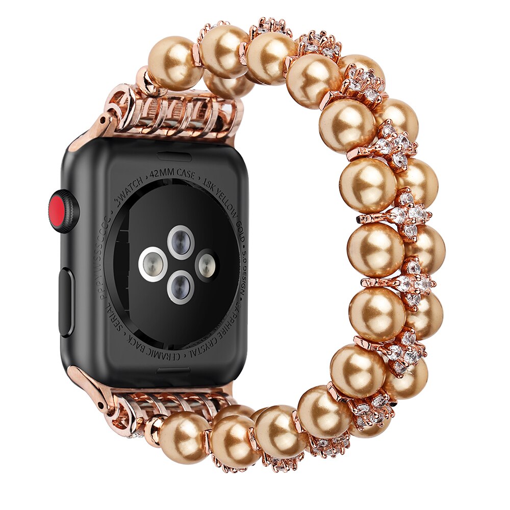 Pink Pearl Bling Correa for Apple Watch Band 38mm 40mm Series 6 5 4 3 Bracelet Women Stretchy Beaded Strap iWatch SE 42mm 44mm