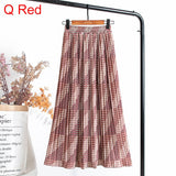 Women Chiffon Pleated Skirt Elastic High Waist Summer Print Casual Midi Long Skirt