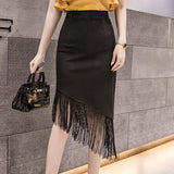 High Waist Knee-length Women Spring Office Style All-match Tassel Ladies Elegant Slim Skirt