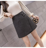 Ladies Elegant A-line Short Skirts Korean Style Vintage Woolen All-match Women High Waist Mini Skirt