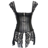 Women Steampunk Sexy Faux Leather Overbust Corset Dress Gothic Zipper Floral Lace Up Corset Bustier Lingerie Top Plus Size S-6XL