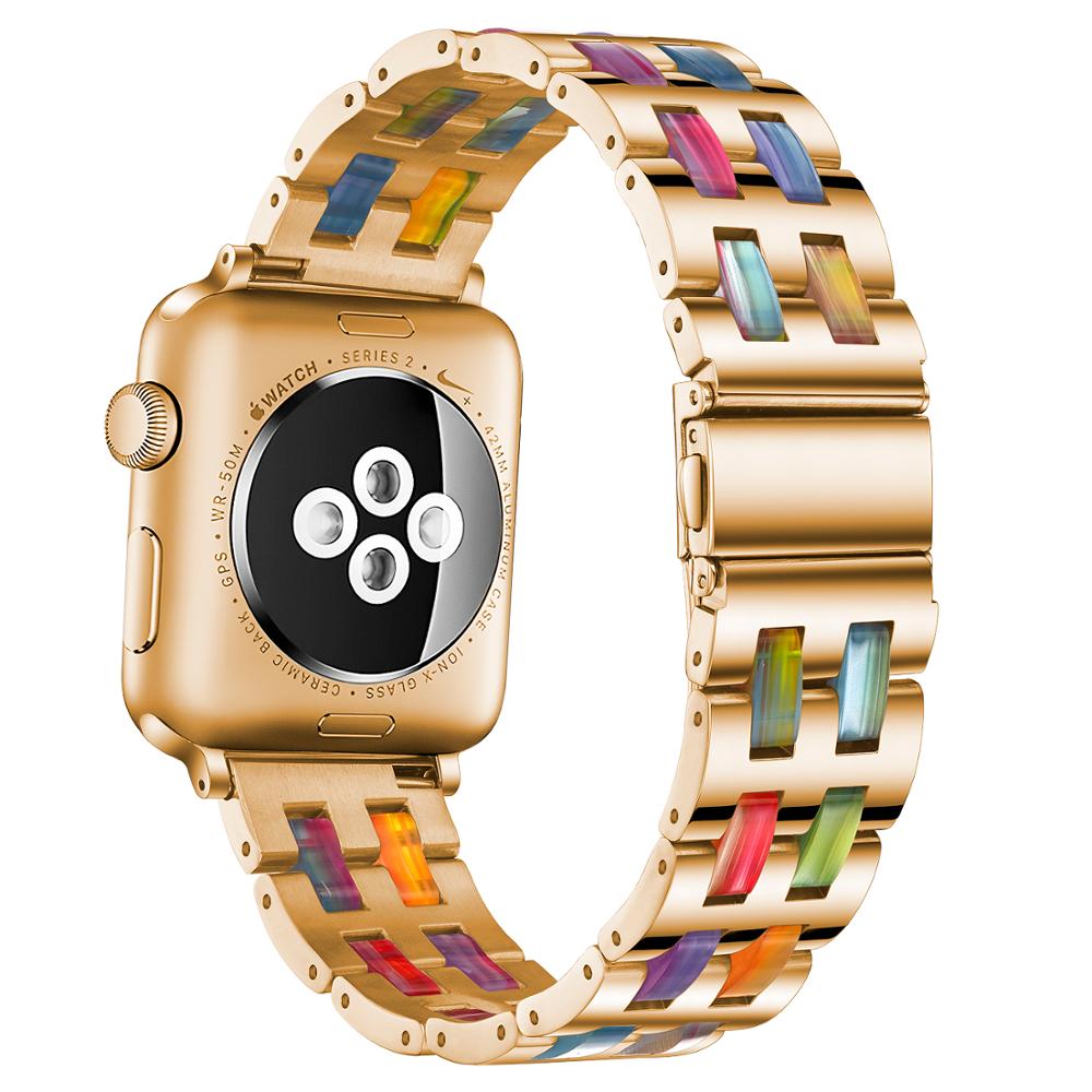 Luxury Resin strap for Apple Watch Band 5 4 3 2 40mm 44mm 38 42mm for iWatch Series 5 4 3 Bracelet Stainless Steel Resin Strap