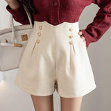 Women High Waist Casual Shorts Fashion Korean Style Double-breasted All-match Ladies Elegant Short Pants