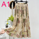 Summer New Vintage Floral Print Chiffon Pleated Skirt Elastic High Waist Casual Midi Skirt