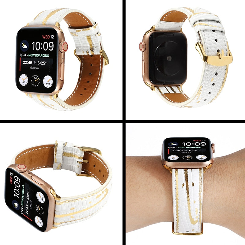 Bronzing Genuine Leather Strap for Apple Watch Band SE 6 5 40mm 44mm Bracelet for iWatch series 6 4 3 38mm 42mm Belt Watchbands
