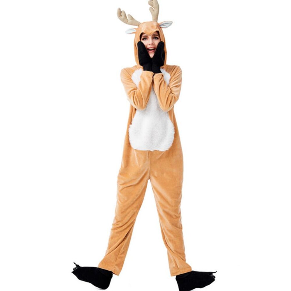 4Pcs Set Adult Women Christmas Outfit Flannel Reindeer Elk Jumpsuit cosplay Xmas Eve Dinner Home Costume Party Clothes
