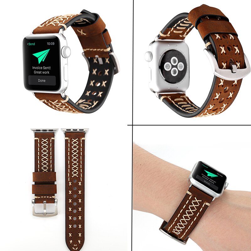 Stitching leather watchband for apple watch band SE 6 5 4 40mm 44mm belt bracelet bands for iWatch Strap series 4 3 2 38mm 42mm