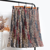 Women Chiffon Pleated Skirt Elastic High Waist Summer Print Casual Midi Long Skirt