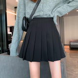 Ladies A-line Pleated Skirts Korean Style Solid Color All-match Women High Waist Casual Short Skirts