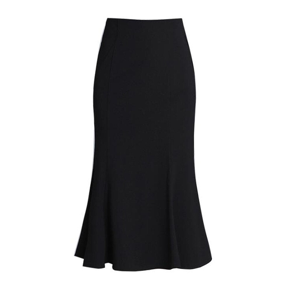 Women Solid Black High Waisted Summer Long New Elegant Ladies Office Skirts